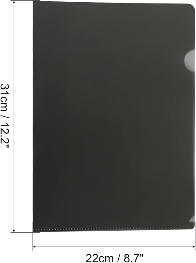 PATIKIL L Type Folders 12 Pack A4 Plastic File Project Pockets Clear Paper Document Jacket Sleeve for Office, Black