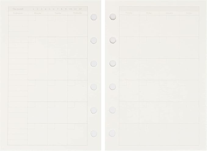 Zelten 1 Pack A7 45 Sheets/90 Pages Monthly Planner Loose Leaf Punched Paper Refills Paper for 6 Hole Binder Personal Organizer Diary Notebook Refillable Planner