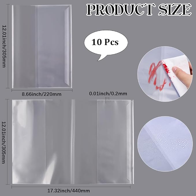 GORGECRAFT 10Pcs Clear Plastic Book Covers 12 x 8.6 Inch Adjustable Transparent Waterproof Book Sleeve Protector with Self-Adhesive Closure for Notebook Textbook Paperbacks Journal Diary Document