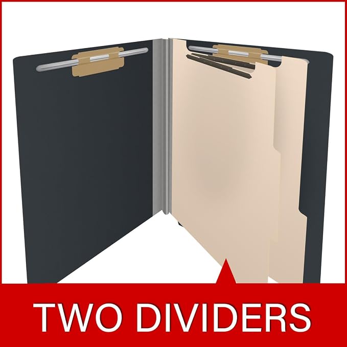 Pressboard Classification Folders, Full Cut End Tab, Letter Size, 2 Dividers, Black (Box of 10)