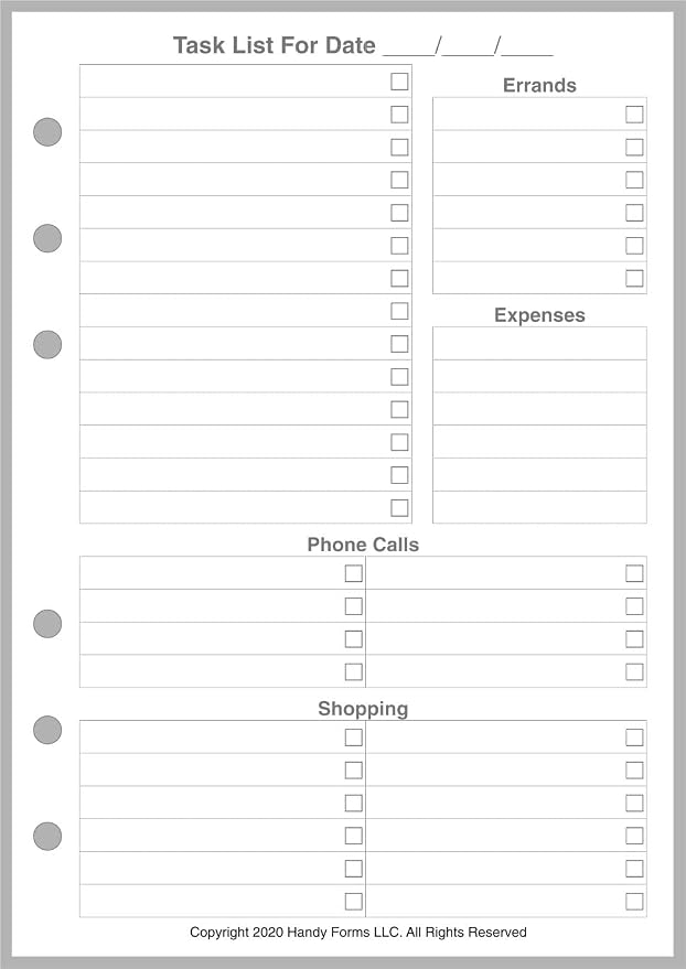 Personal-Wide Sized Daily Task Planner Insert, Sized and Punched for Personal-Wide Notebooks (4.75" x 6.75")