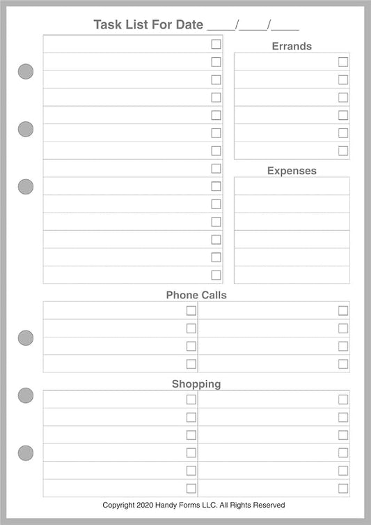 Personal-Wide Sized Daily Task Planner Insert, Sized and Punched for Personal-Wide Notebooks (4.75" x 6.75")