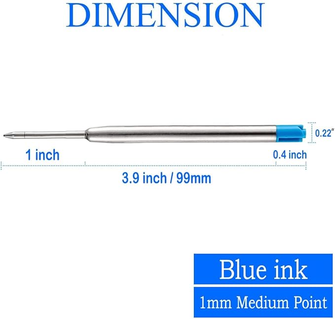 Pen Refills, 3.9in Blue Ink Pen Refills 1.0mm Replacement Ink for Ballpoint Pen Parker Pen Tactical Pen (10 Pack)