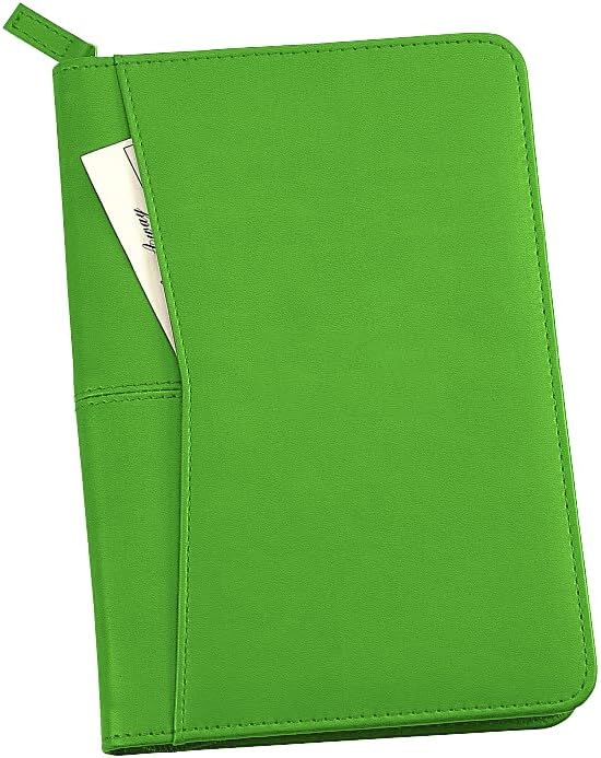 Lcjtop Junior Business Padfolio - A5 PU Leather Portfolio Binder & Zippered Binder Folder with 5 x 8 Writing Pad and Interior Storage Pocket Executive Business Organizer for Men Women,Green