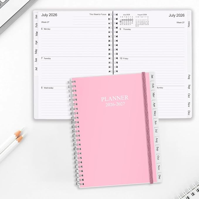 Cheericome Planner 2026-2027, Monthly Weekly Planner Runs January 2026 to June 2027, 26-27 Planners with PP Cover and Elastic Bond, 18 Month, Rose Monthly Planner Calendar