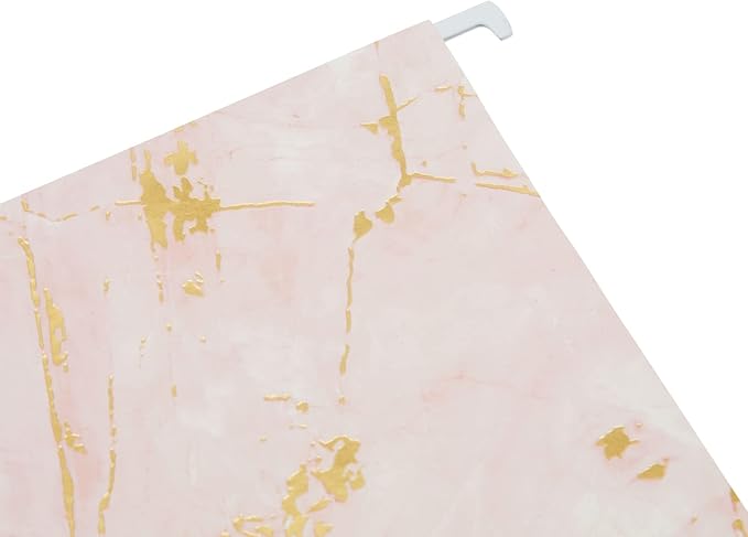 Paper Junkie Hanging File Folders - Pack of 12, Pink & White Marble - File Cabinet Organizer - Gold Foil Marble - Gold Hanging Folders - Cabinet & Drawer Fit