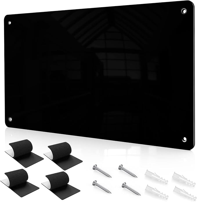 17.7" x 11.8" Black Metal Magnetic Board - Magnet Bulletin Board to Display Magnetic Letters Numbers Animal, Poetry, Spice Jars, Notes, Photos, Suitable for Wall, Refrigerator, Cubicle, Cabinet
