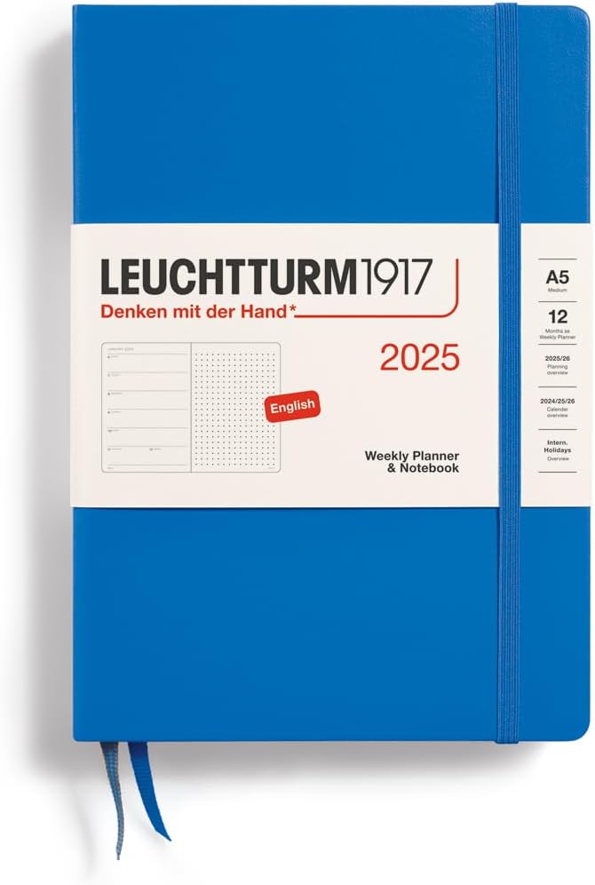 LEUCHTTURM1917 - Weekly Planner & Notebook Dotted 2025, Hardcover, Medium (A5), Sky (Jan 1 - Dec 31, 2025)