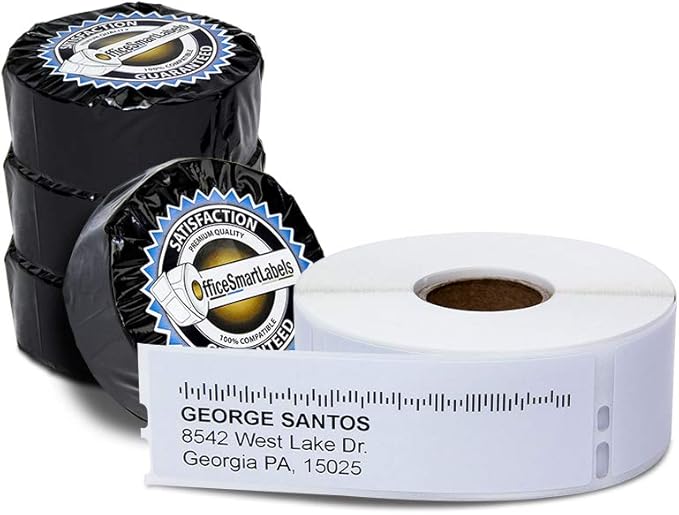 OfficeSmartLabels 1-1/8 x 3-1/2 inch Address Labels, Compatible with 30252 Labels (4 Rolls / 350 Labels Per Roll)