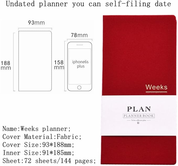 Undated Pocket Weekly Planner Schedule Organizer Agenda Year Month Week Plan A6 Notebooks (A6 undated planner Red)