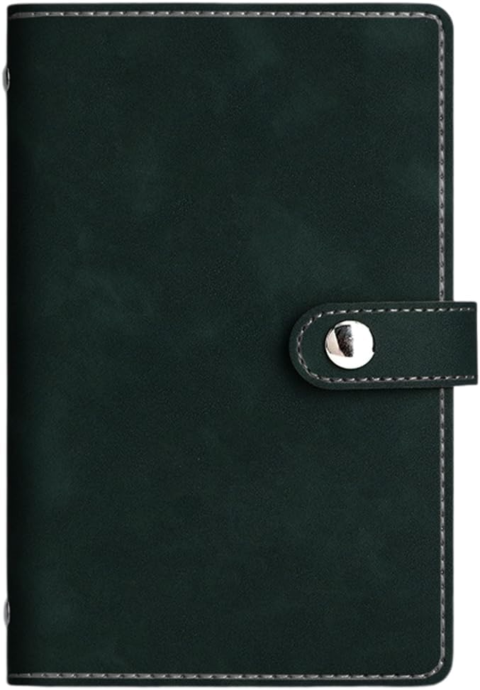 A6 PU Leather Notebook Binder Refillable 6 Ring Planner Cover with Dividers Pockets Travel Journal Folder Soft Cover Loose Leaf Binder Protector for Meeting Filler Paper Cash (Dark Green)