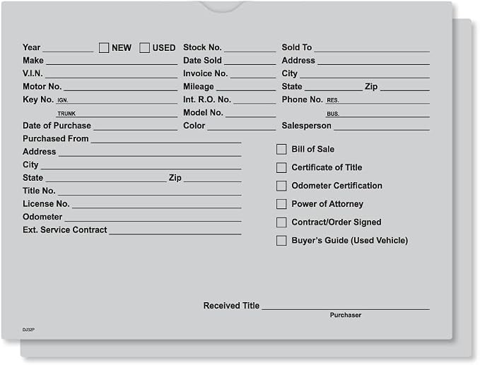 Printed Vehicle Deal Jackets Envelopes Folders for Auto Car Dealerships - 9x12 Size - Dealer Supplies - New and Used Cars - 100 Quantity (Gray)