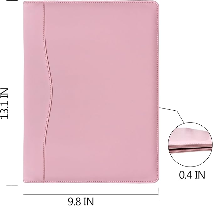 Padfolio Portfolio Binder, Leather Clipboard Folder Briefcase Loose-Leaf Binder with Cover Brown Folder with Pockets Resume Folder for Business Office Meeting Men Women's Business (A4, Pink)