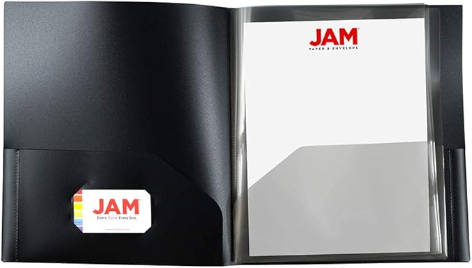 JAM PAPER Heavy Duty Plastic Multi Pocket Folders - 10 Pocket Organizer - Black - 2/Pack