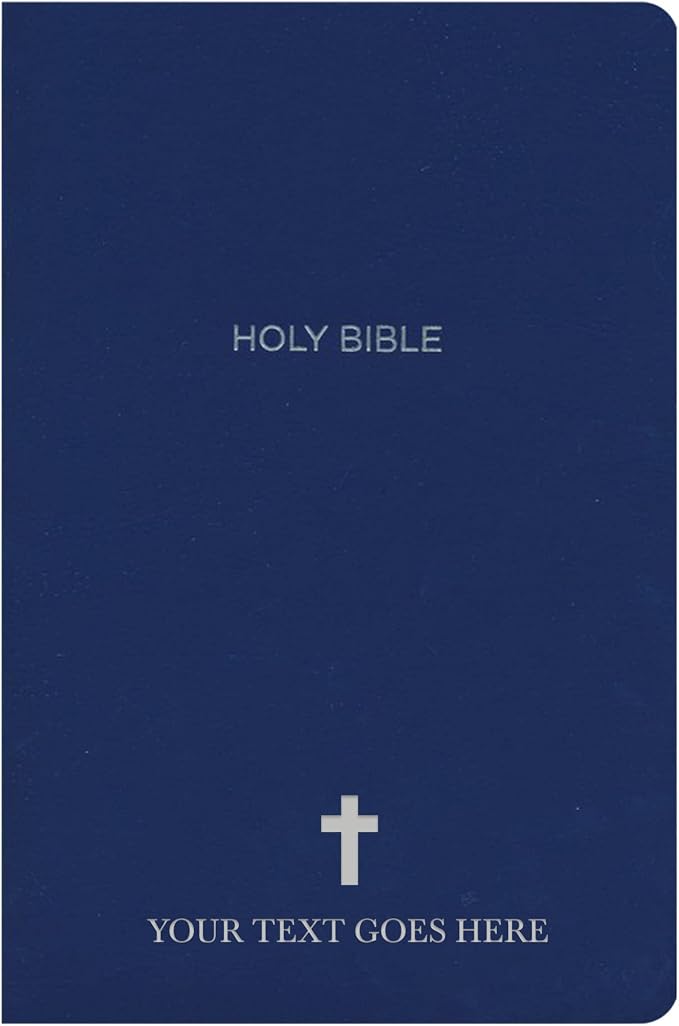 MerchSalad Personalized NKJV Bible New King James Version Faux Leather Holy Bible with Custom Name Includes Up to 3 Rows of Text, Custom Gift for Christian & Religious Celebrations (Blue)