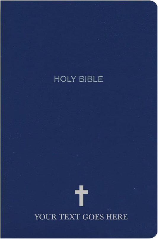 MerchSalad Personalized NKJV Bible New King James Version Faux Leather Holy Bible with Custom Name Includes Up to 3 Rows of Text, Custom Gift for Christian & Religious Celebrations (Blue)