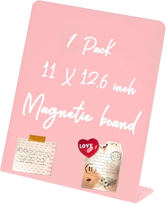 Magnet Board - Pink, 11 x 12.6 x 2.4 in, Standing Magnetic Board for Desk, Magnetic Display for Memos, Photos & Documents, Bulletin Board for Home Office School Kitchen Table Supplies(PK-FX2832-1P)