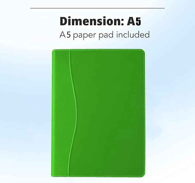 Mini Padfolio/Junior Portfolio Folder Case, Business A5 Binder Organizer Notepad for Men Women, 5 x 8 Writing Pad Included, Green