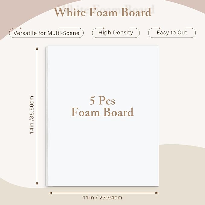 AUEAR, 5 Pack 11x14 White Foam Boards, Foam Core Poster Board for Display, Mounting, Print, Presentation and Projects, 1/8'' Thick