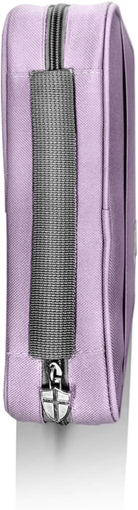 Armor of God Bible Cover & Book Cover | Oxford Cloth with Handle & Cross Emblem Zipper-Pull | 4 Pen Loops Inside Cover | Outside Pocket | Black & Lavender | Large & XL