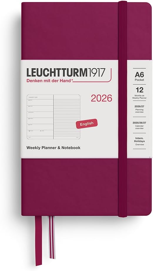 LEUCHTTURM1917 - Weekly Planner & Notebook 2026, Hardcover, Pocket (A6), Ruled, Port Red (Jan 1 - Dec 31, 2026)