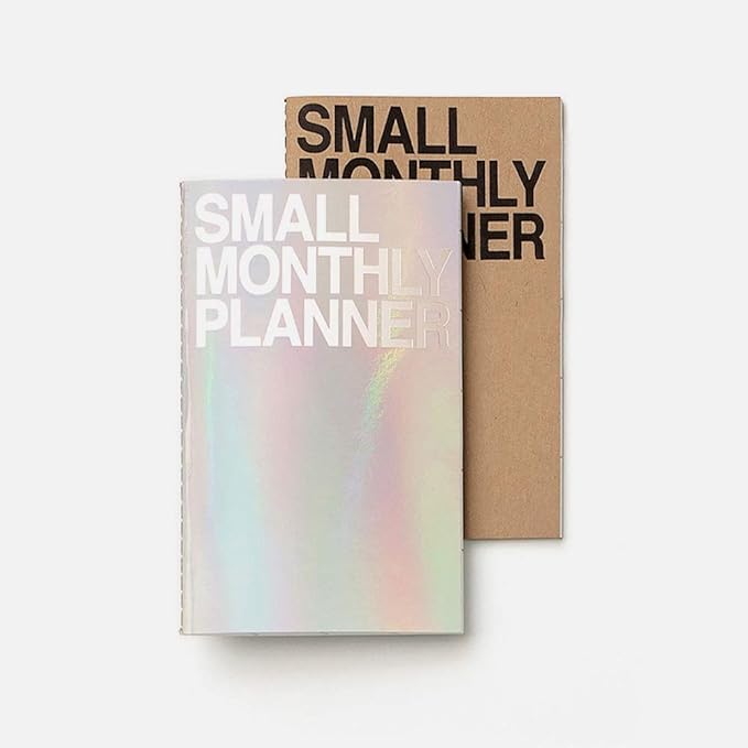 JSTORY Small Monthly Planner Set of 2 Stitch Bound Flat Lay Compact Handy Year Round Flexible Cover Goal/Time Organizer Thick Paper Eco Friendly Customizable A6 16 Months 18 Sheets Each Kraft