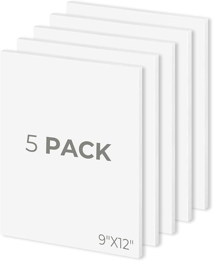 Mat Board Center, Pack of 5, 9X12 Foam Boards Acid Free White Foam Core Boards for Mounting, Crafts, Display, Presentation and Projects, 1/8" Thick