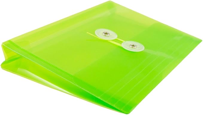 JAM PAPER Plastic Envelopes with Button & String Tie Closure - Index Size - 5 1/2 x 7 1/2 - Lime Green - 12/Pack