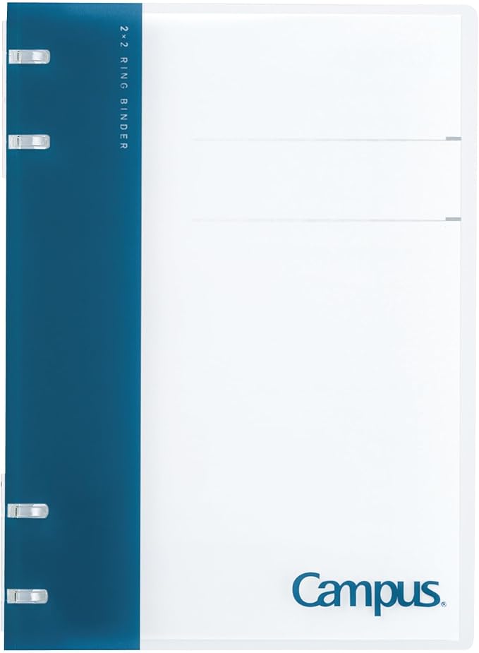 Kokuyo Campus Refillable Notebook, A5 2x2 Slim Ring Binder Notebook with Customizable Title Page, 40 Sheets Capacity. Suitable for 20 Holes Loose Leaf Paper, Navy (RU-NP134DB)