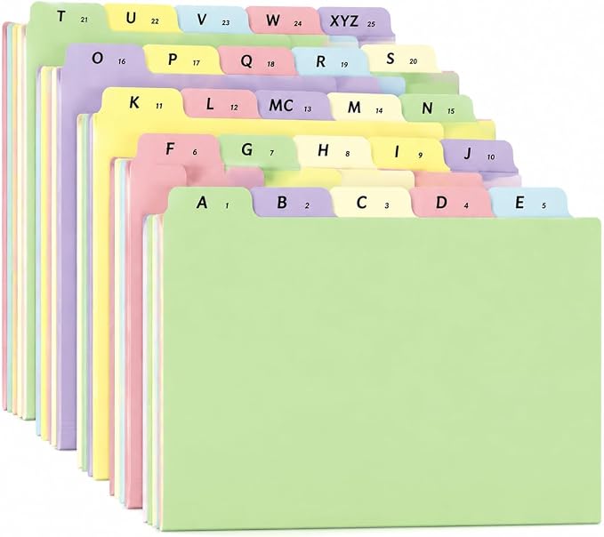 1 Set A-Z Alphabetical File Folder Guide Dividers, Alphabetic and Number Top Label Files, Legal Size, 25 Sheets Letter Size 1/5 Cut Positions File Cabinet Dividers for Office Home School