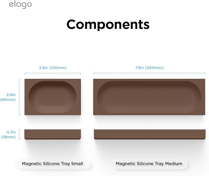 elago Smart Magnetic Desk Mat Pencil Tray – Soft Silicone Organizer for Office Supplies, AirPods, Glasses, Pens – Noise-Free, Washable, Item for Desk Management [Medium-Small Set] (Brown)