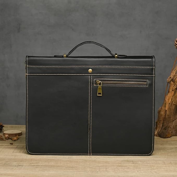 Personalized Leather Portfolio Binders - Genuine Leather Padfolio - Business Notebook Organizer - Padfolio for Men & Women w/Notepad Fit iPad Pro 12.9" / Portfolio with AirTag Holder (o-Black)