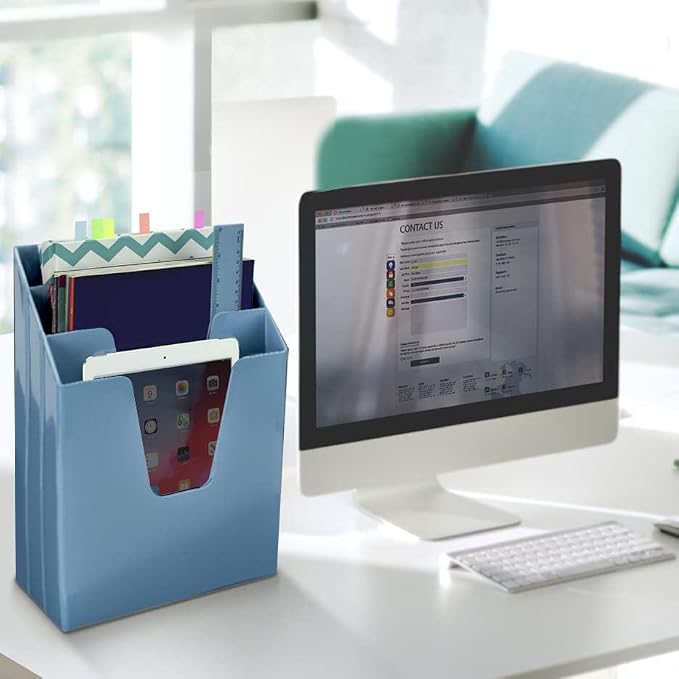 Acrimet Vertical Triple File Folder Holder Organizer, File Sorter (Plastic) (Solid Blue Color)