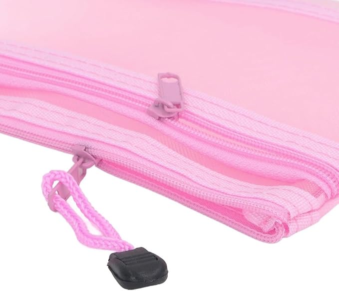 10Pcs Double Layer Mesh File Pouches – Nylon Zipper Bags for A6 Paper Storage, Organize Office Supplies Cosmetics Travel 20.5 x 12 cm(Pink)