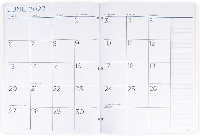 PlanAhead Jan 2026 - Dec 2027 Monthly Planner - 11"x8.75" 2 Year Academic Planner Notebook with Large Print - Black Grid Design- 3-Hole Punched Calendar Agenda for Student & Teacher