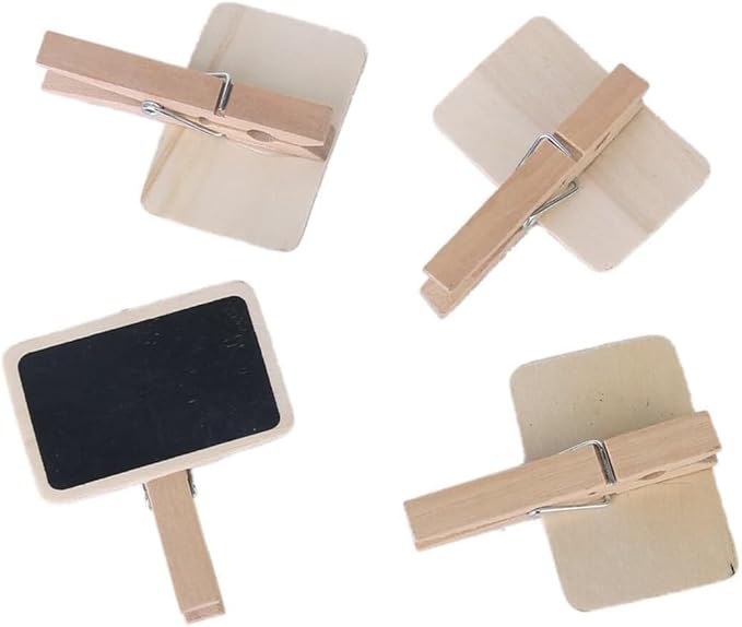 20 Pieces Mini Chalkboard Signs with Clips, Wooden Rectangle Message Boards,with Clip Message Chalk Board Tag Signs Clips Basket Labels Clip for Memo,Note Taking