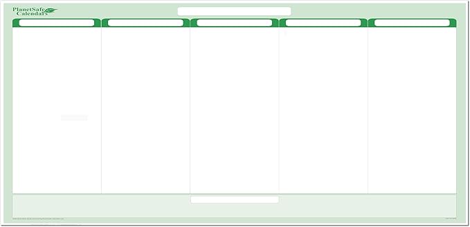 Earth Green 5-Column Dry-Erasable Task, Goals & Objectives Wall Organizer Planner 36" Tall x 75" Wide - Horizontal. Complete with Marker, Eraser and 200 Starter Sticky-Notes
