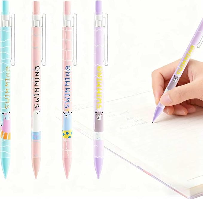 4Pcs Cute Animal Mechanical Pencils with Eraser 0.7mm Kawaii Cartoon Mechanical Pencil School Pencil for School Office Writing Draft Drawing