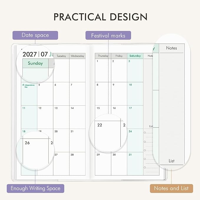 Pocket Calendar 2027-2028 for Purse, Small Pocket Planner 2027-2028 for Purse 3.5×6.5In, 24 Month Organizer from Jan 2027- Dec 2028 Mini Planner with Pvc Cover for Organizing & Planning