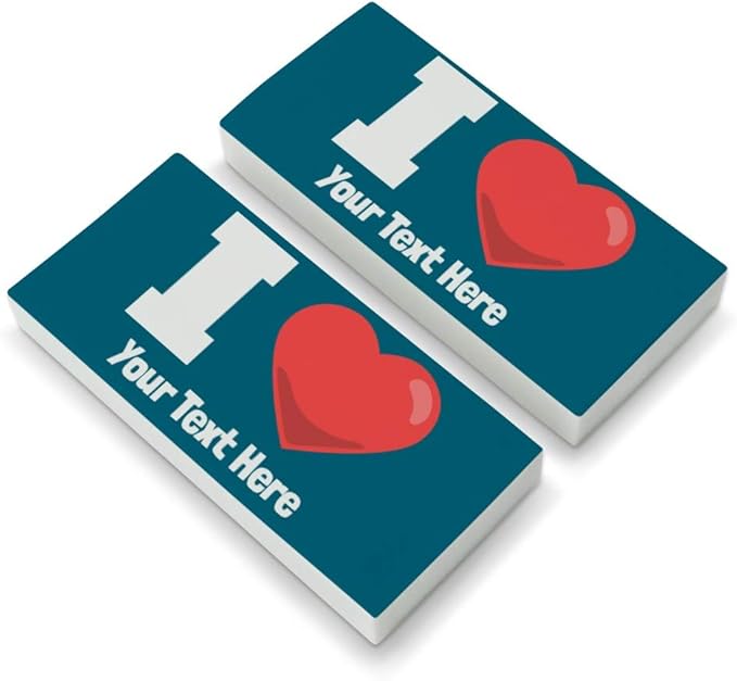 Personalized Custom I Love Heart Name Here Eraser Set of 2