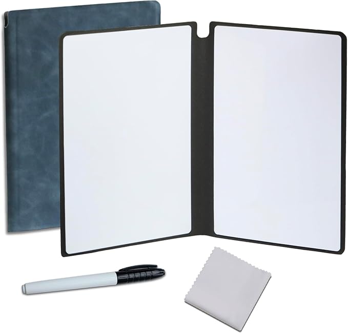 Portable Small Dry Erase Board Whiteboard Notebook Handheld, Reusable White Board Dry Erase Notebook for Desk, At Home Office Study Essentials-9.5" x 6.6" (Blue)