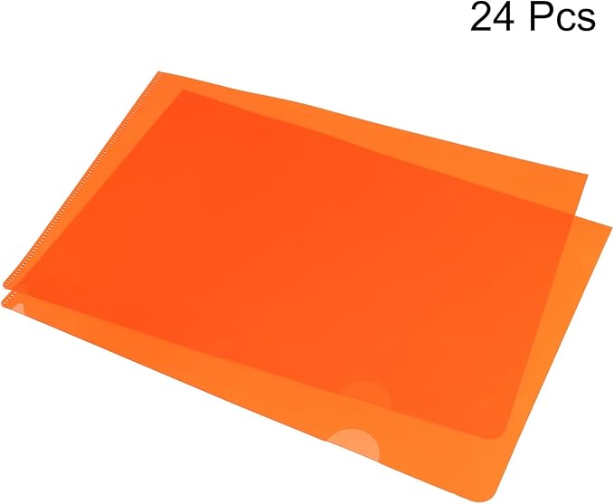 PATIKIL L Type Folders 24 Pack A4 Plastic File Project Pockets Clear Paper Document Jacket Sleeve for Office, Orange