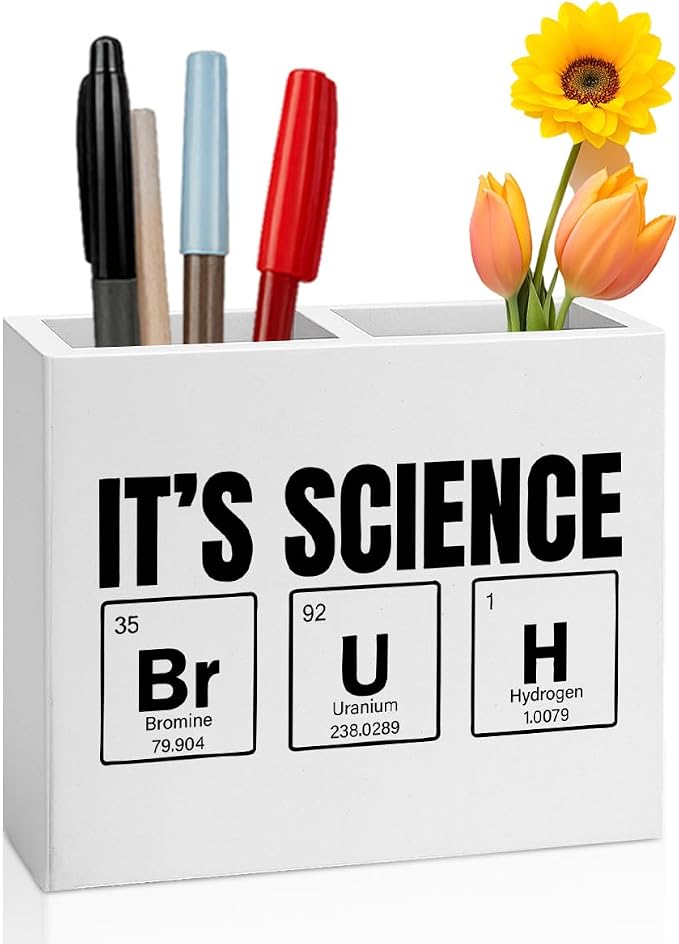 Science Pencil Holder Decor Chemistry Teacher Gifts Chemical Theme Wooden Organizer Vase for Office Home Desk Table Teacher Appreciation Gifts for Office