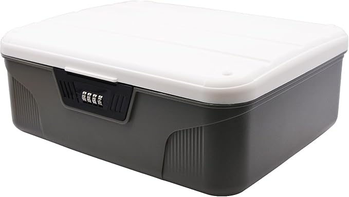 RUIAN 4.2 Gallon Lockable Storage Container Bin, Portable Lock Box with Combination, Plastic Lock Code Box Safe, Versatile Password Organize Locking Box for Home Office Travel Business (Grey)
