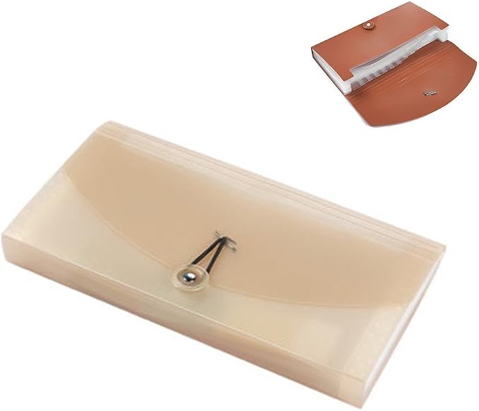 Oak-Pine 13 Pocket Receipt Folder, Khaki Translucent, Plastic, 10.24 x 5.31 x 1.18 in