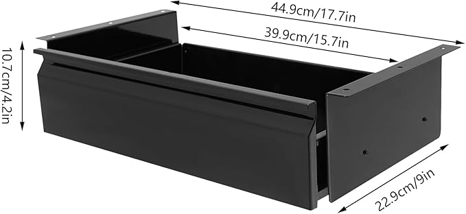 16 Inch Under Desk Mounted Sliding Pull-out Drawer Storage for Sit Stand Workstation Office(Applicable Table Thickness: 0.79in) Black