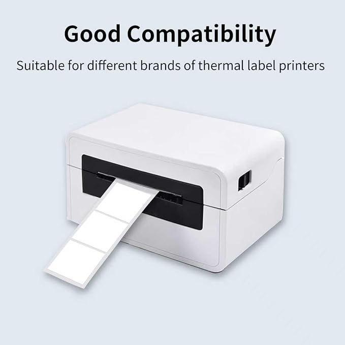 1.5 Inch Square Thermal Labels Printer Stickers, White Self-Adhesive Square Direct Thermal Labels Stickers, Waterproof/Perforation Line Design- 500 Sheets