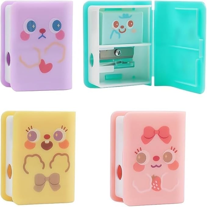 1Pc Multicolor Cute Dual Purpose Book Pencil Sharpener Eraser, Cute Cartoon Student Eraser Pencil Sharpener Writing and Correction Supplies