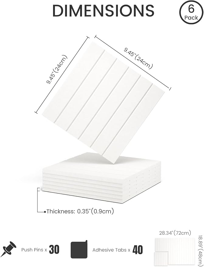 Fluxynara Felt Bulletin Board Tiles -28"x18" with 40 Adhesive Tabs, Cork Board Alternative for Office Decor, Push Pin Board Wall Organizer 6-Pack (Milky White)