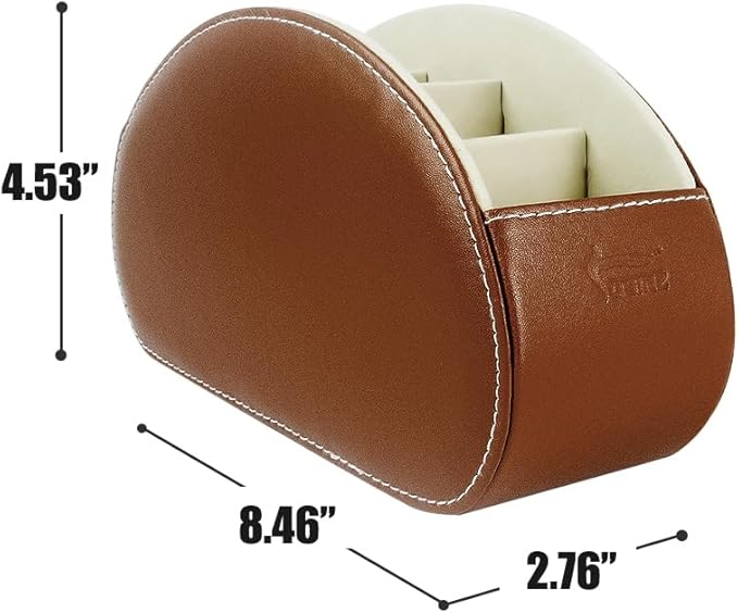 Remote Control Holder Organizer - Table Desk Leather Storage with 5 Spacious Compartments (Brown)